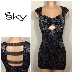 New. SKY stretch lace and metallic mini dress. Retails $224. Small